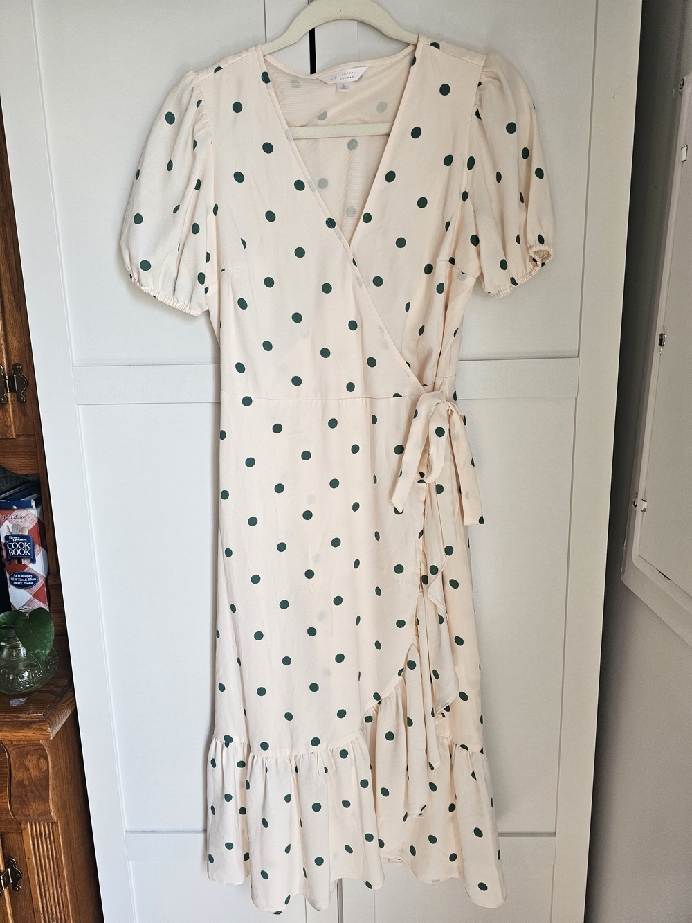 LC Lauren Conrad Polka Dot Wrap Ruffle Midi Dress - NWOT - Size S